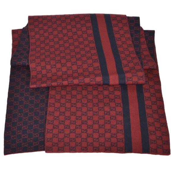 ♥️SOLD♥️Gucci Unisex Burgundy Blue Wool WebStripe - Picture 2 of 7